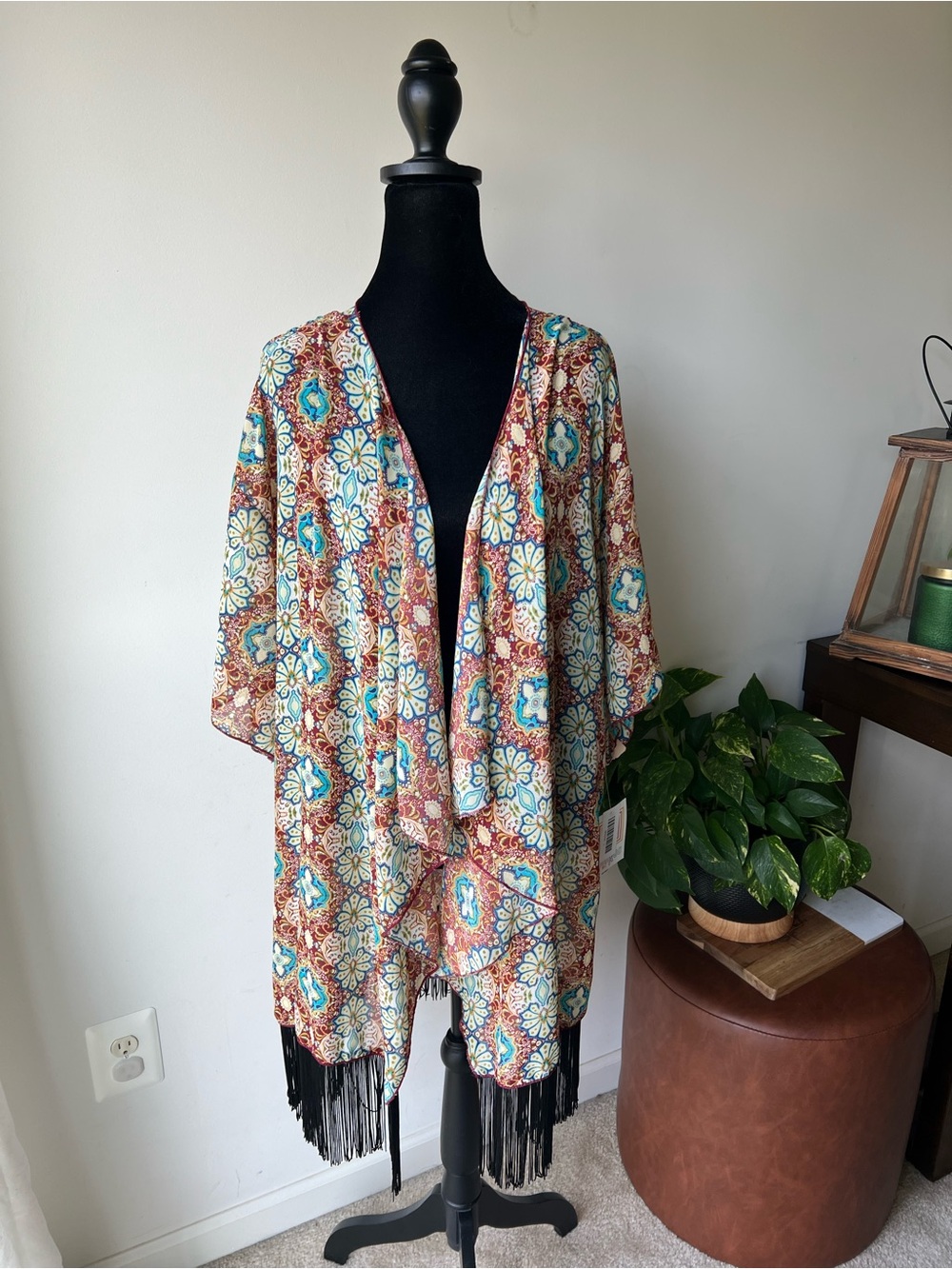 LuLaRoe Paisley Medallion Kimono - Teal & Rust